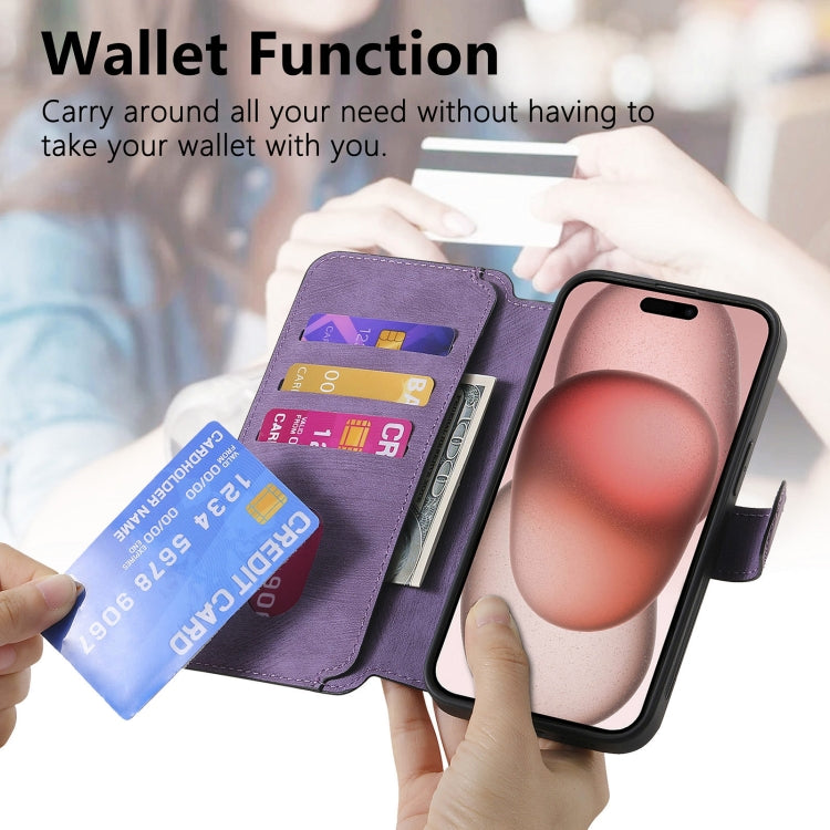 For iPhone 15 CaseNeo MagSafe RFID Anti-theft Retro Leather Phone Case(Purple)