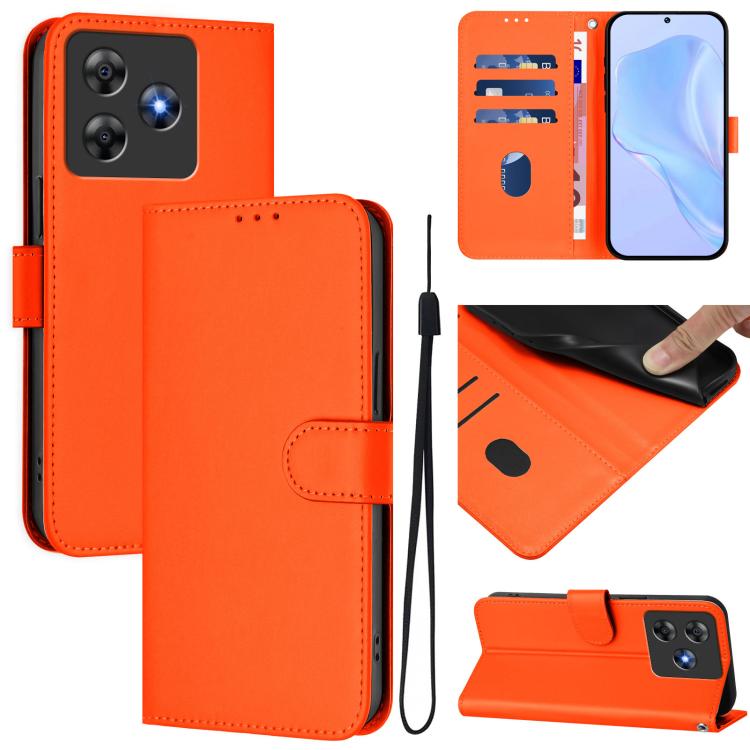 Skin Feel Solid Color Leather Phone Case with Lanyard, For Blackview Wave 8C