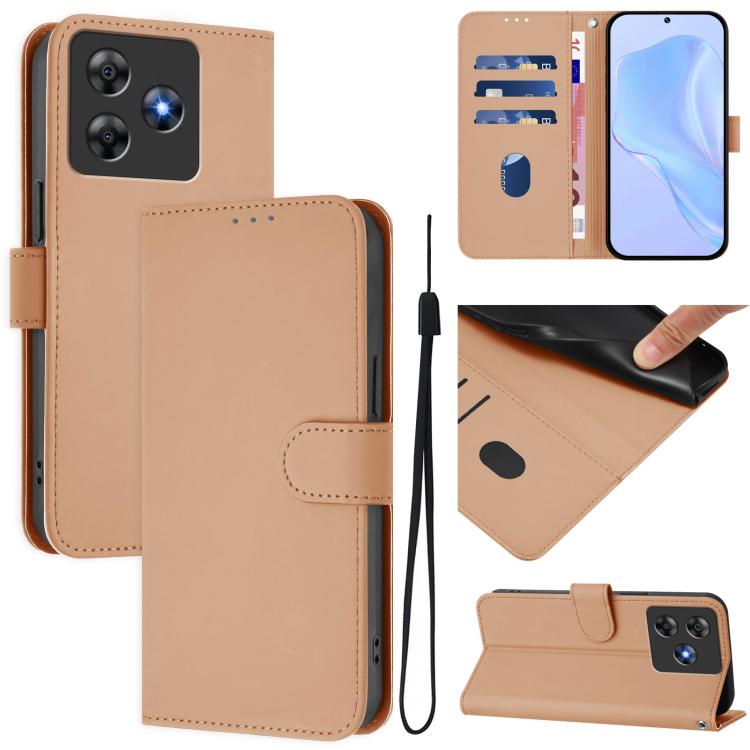 Skin Feel Solid Color Leather Phone Case with Lanyard, For Blackview Wave 8C