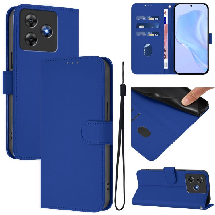 Skin Feel Solid Color Leather Phone Case with Lanyard, For Blackview Wave 8C