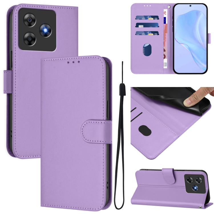 Skin Feel Solid Color Leather Phone Case with Lanyard, For Blackview Wave 8C