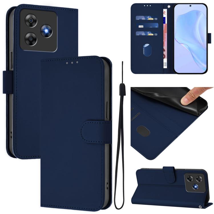 Skin Feel Solid Color Leather Phone Case with Lanyard, For Blackview Wave 8C