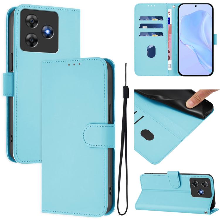 Skin Feel Solid Color Leather Phone Case with Lanyard, For Blackview Wave 8C