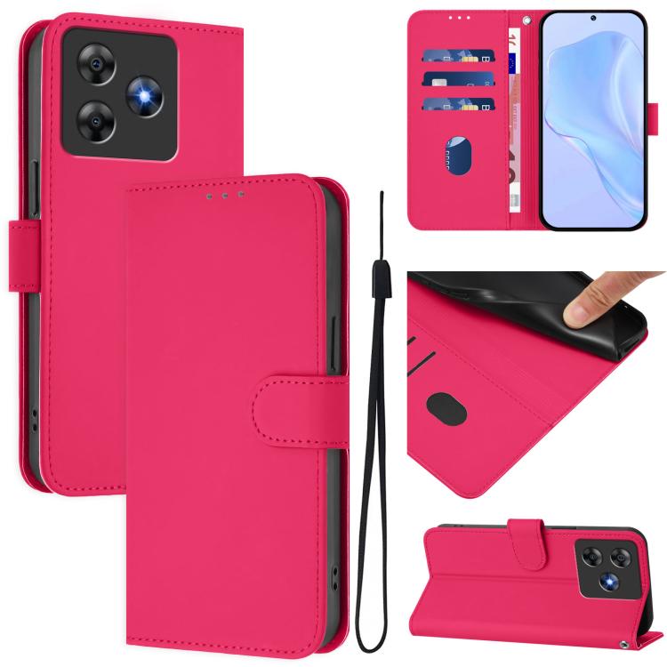 Skin Feel Solid Color Leather Phone Case with Lanyard, For Blackview Wave 8C