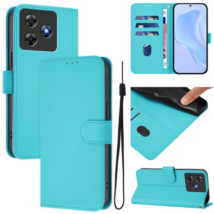 Skin Feel Solid Color Leather Phone Case with Lanyard, For Blackview Wave 8C