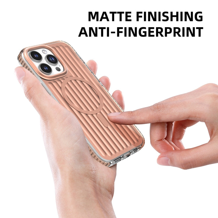 For iPhone 16 Mutural Corrugated Texture Magsafe Magnetic Shockproof Phone Case(Antique Brass)