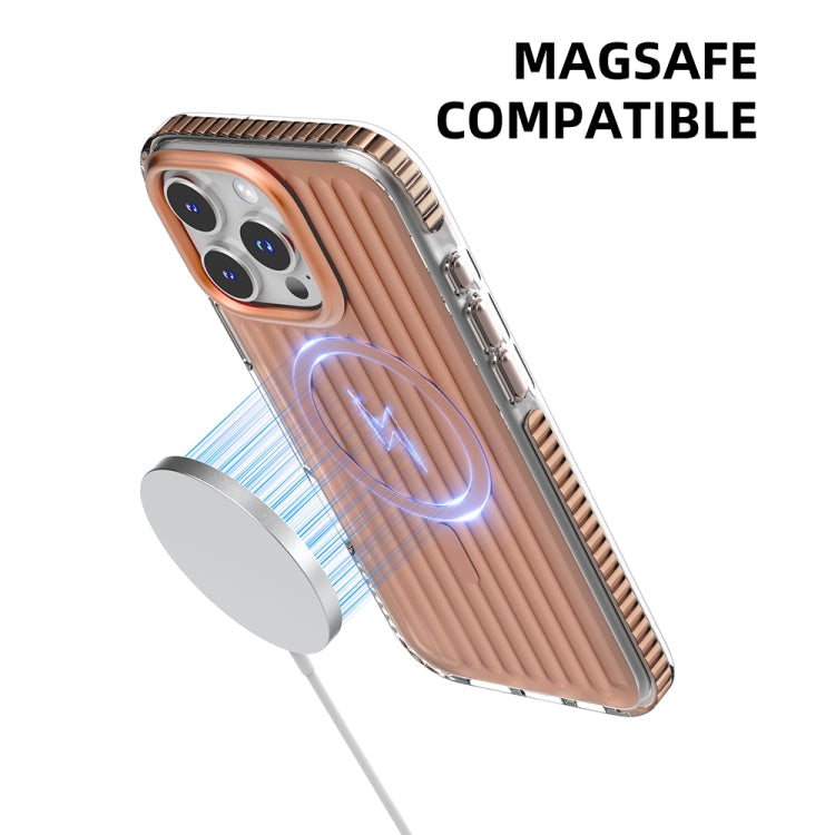 For iPhone 16 Mutural Corrugated Texture Magsafe Magnetic Shockproof Phone Case(Silver)