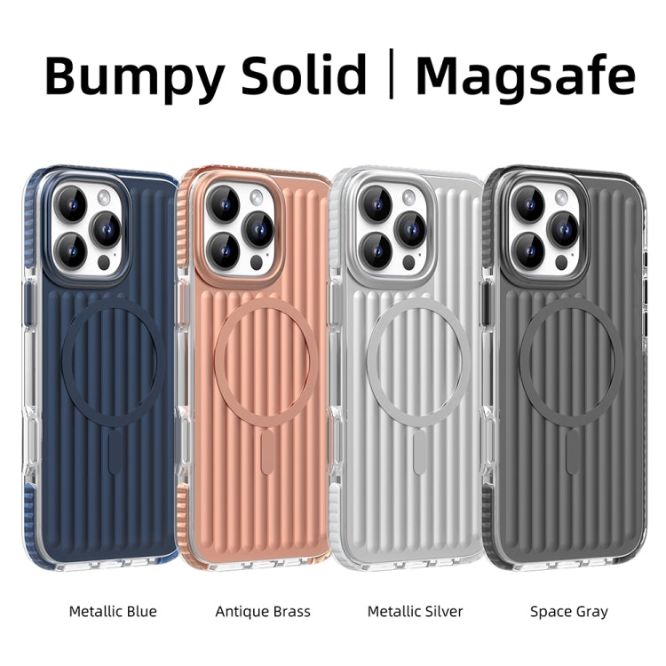 For iPhone 16 Pro Mutural Corrugated Texture Magsafe Magnetic Shockproof Phone Case(Silver)