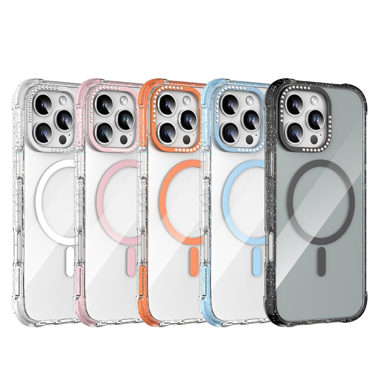 For iPhone 16 Pro Max Mutural Blink Series Glitter Edge MagSafe Magnetic Phone Case(Blue)