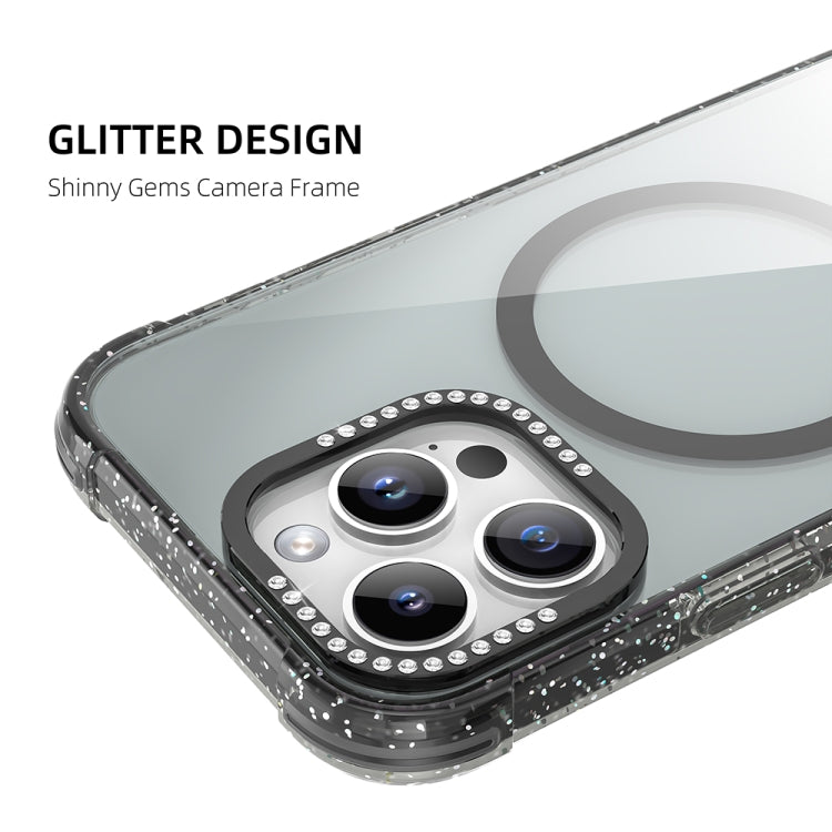 For iPhone 16 Pro Mutural Blink Series Glitter Edge MagSafe Magnetic Phone Case(Black)