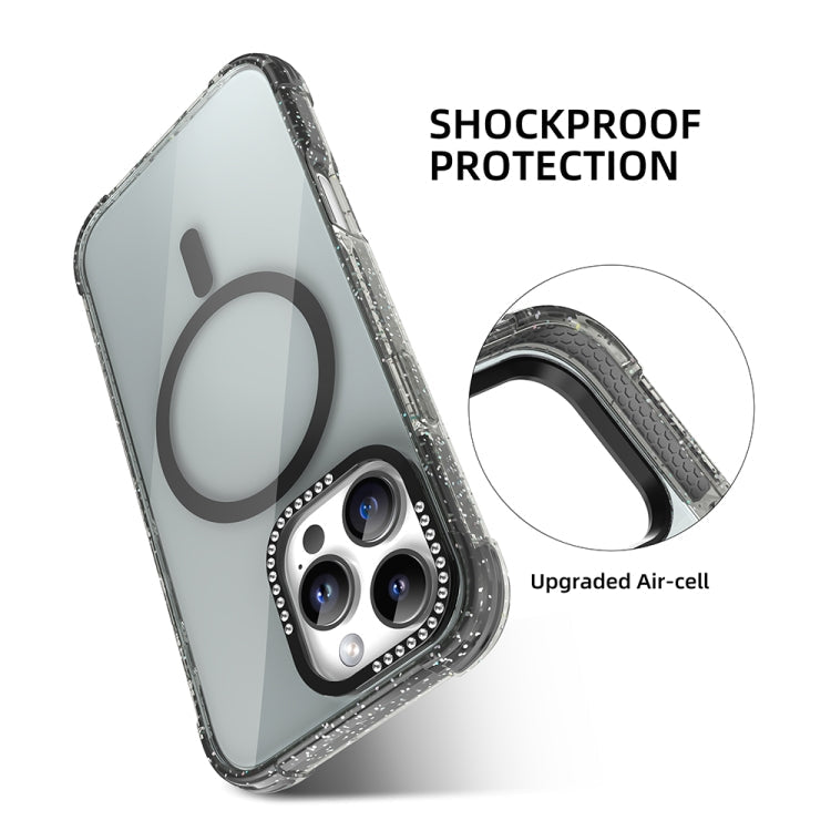 For iPhone 16 Pro Max Mutural Blink Series Glitter Edge MagSafe Magnetic Phone Case(Black)