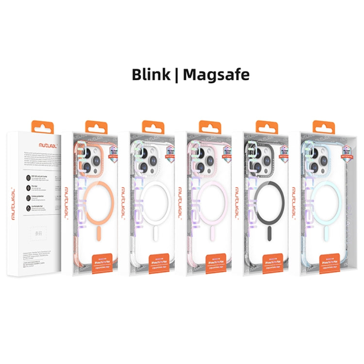 For iPhone 16 Pro Max Mutural Blink Series Glitter Edge MagSafe Magnetic Phone Case(White)