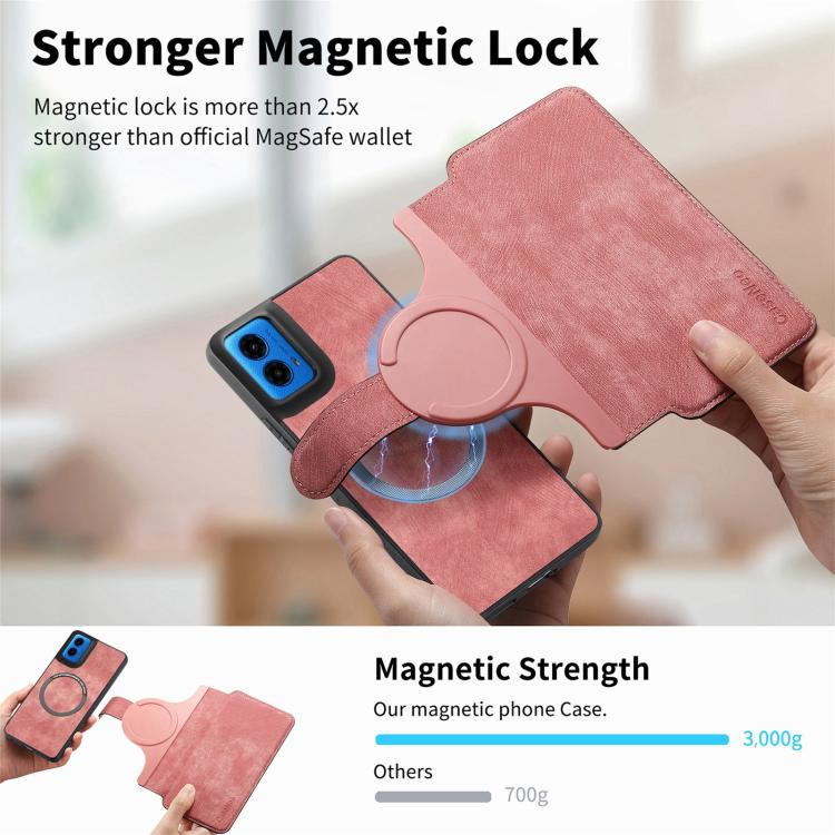 For Motorola Moto G45 5G CaseNeo MagSafe RFID Anti-theft Retro Leather Phone Case(Pink)