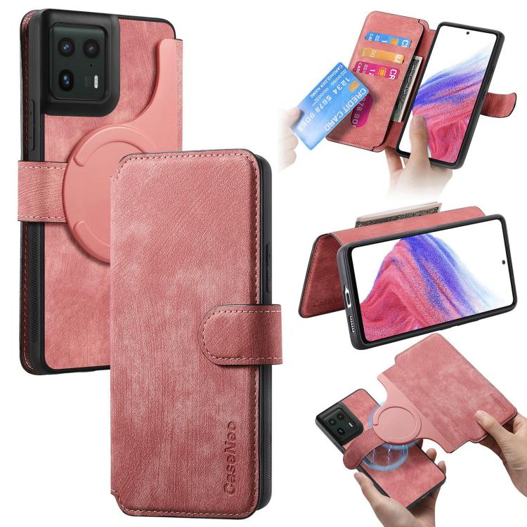 For Motorola Edge 50 Ultra CaseNeo MagSafe RFID Anti-theft Retro Leather Phone Case(Pink)