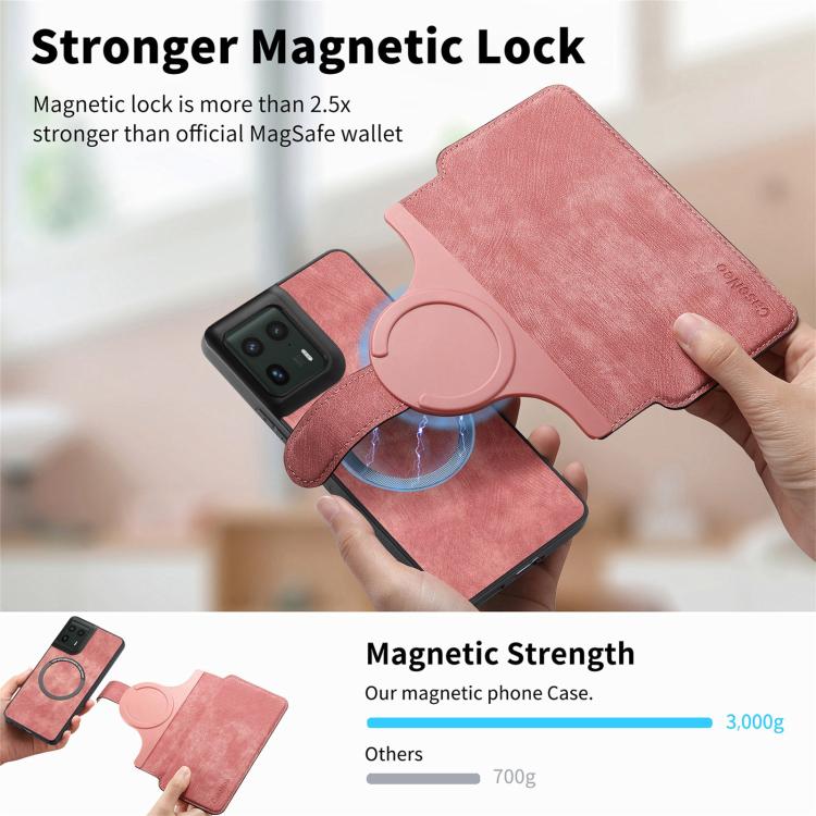 For Motorola Edge 50 Ultra CaseNeo MagSafe RFID Anti-theft Retro Leather Phone Case(Pink)