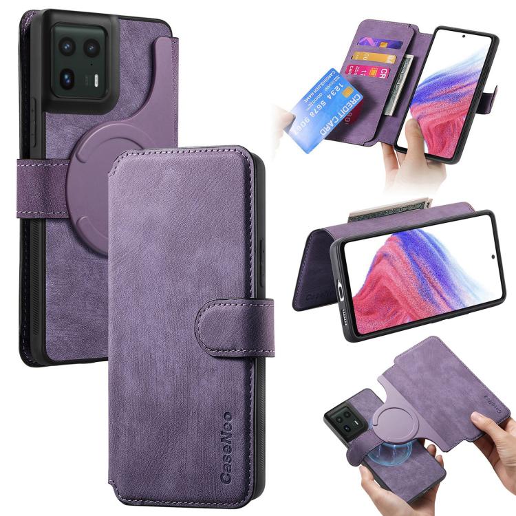 For Motorola Edge 50 Ultra CaseNeo MagSafe RFID Anti-theft Retro Leather Phone Case(Purple)