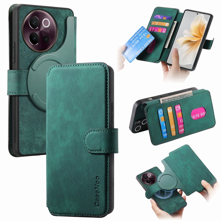 For vivo V40 Lite CaseNeo MagSafe RFID Anti-theft Retro Leather Phone Case(Green)