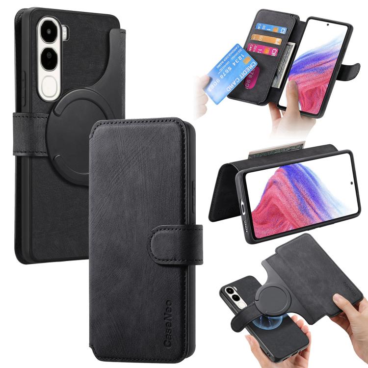 For vivo V40 SE / V40 Lite IDN CaseNeo MagSafe RFID Anti-theft Retro Leather Phone Case(Black)