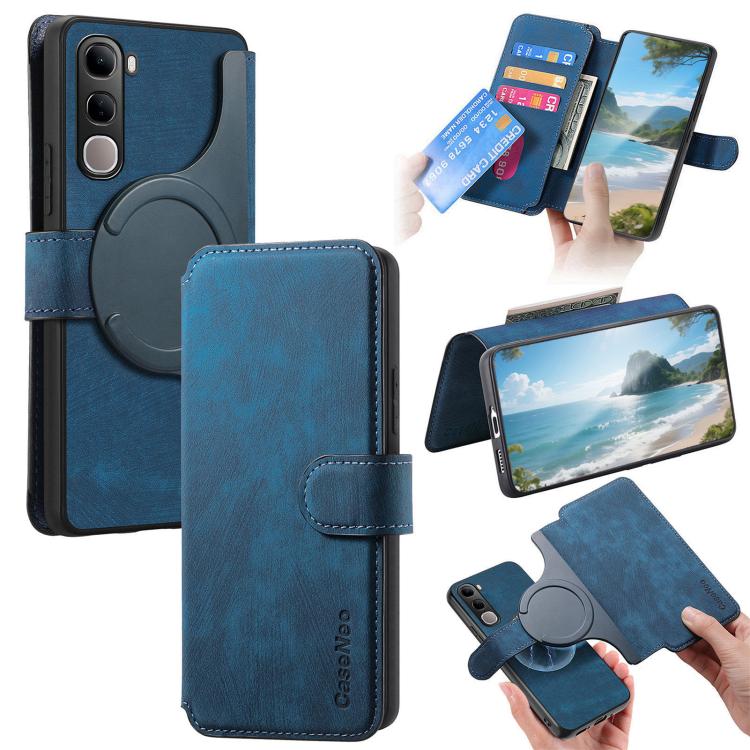 For vivo V40 SE / V40 Lite IDN CaseNeo MagSafe RFID Anti-theft Retro Leather Phone Case(Blue)