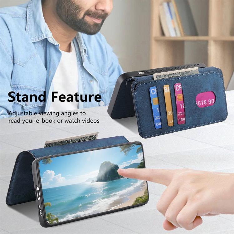 For vivo V40 SE / V40 Lite IDN CaseNeo MagSafe RFID Anti-theft Retro Leather Phone Case(Blue)