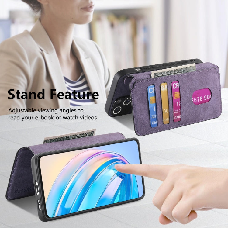 For Honor X8a CaseNeo MagSafe RFID Anti-theft Retro Leather Phone Case(Purple)