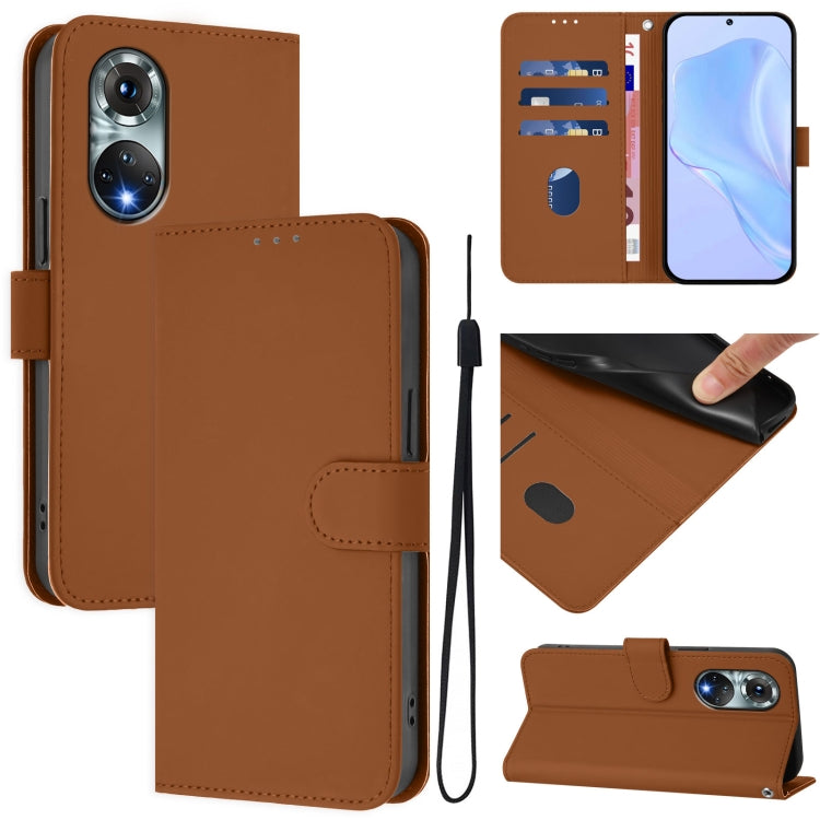 Skin Feel Solid Color Leather Phone Case with Lanyard, For Huawei P50 Pro