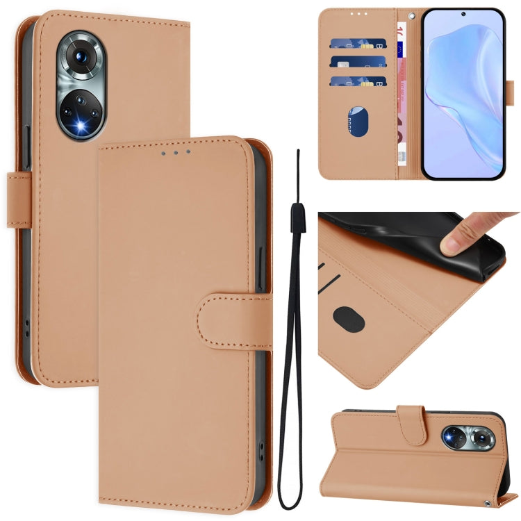Skin Feel Solid Color Leather Phone Case with Lanyard, For Huawei P50 Pro