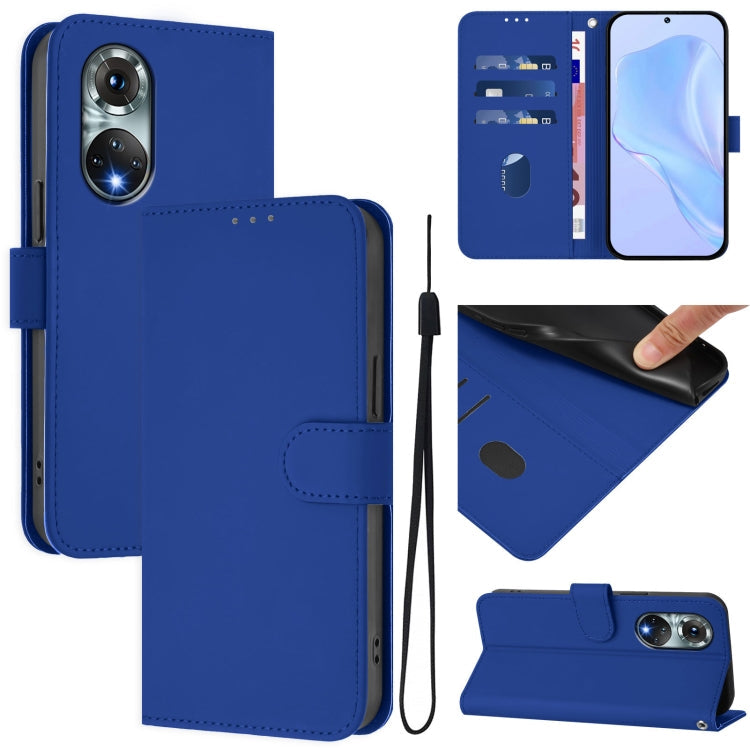Skin Feel Solid Color Leather Phone Case with Lanyard, For Huawei P50 Pro
