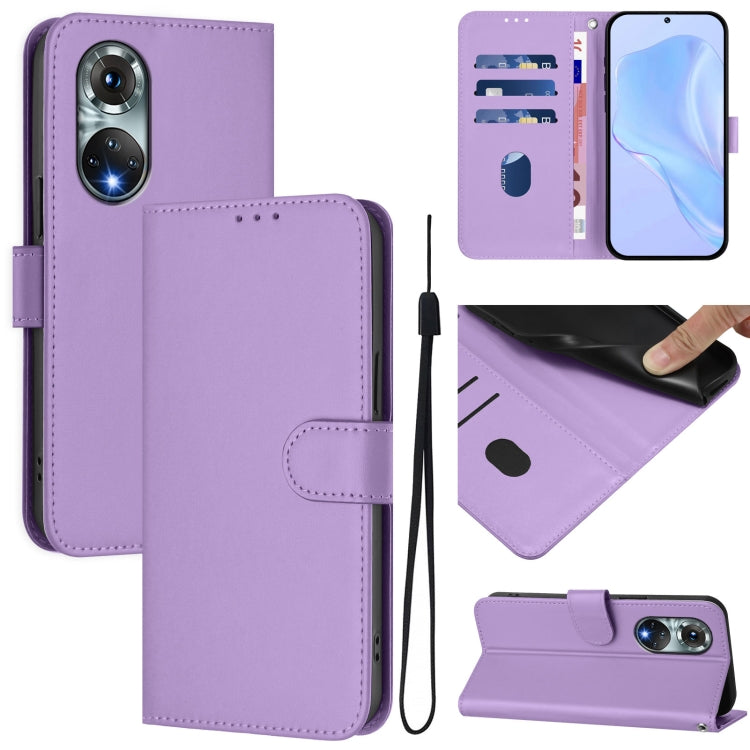 Skin Feel Solid Color Leather Phone Case with Lanyard, For Huawei P50 Pro
