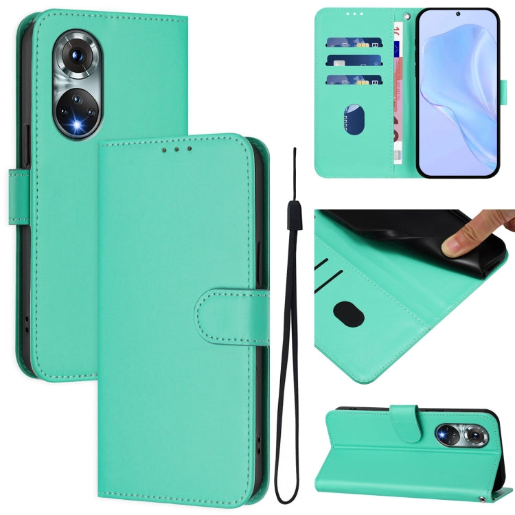 Skin Feel Solid Color Leather Phone Case with Lanyard, For Huawei P50 Pro