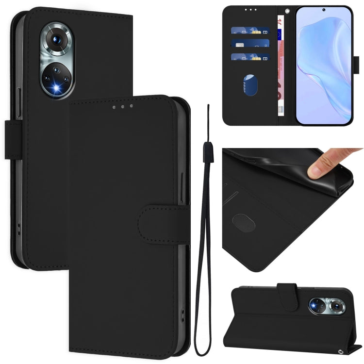 Skin Feel Solid Color Leather Phone Case with Lanyard, For Huawei P50 Pro