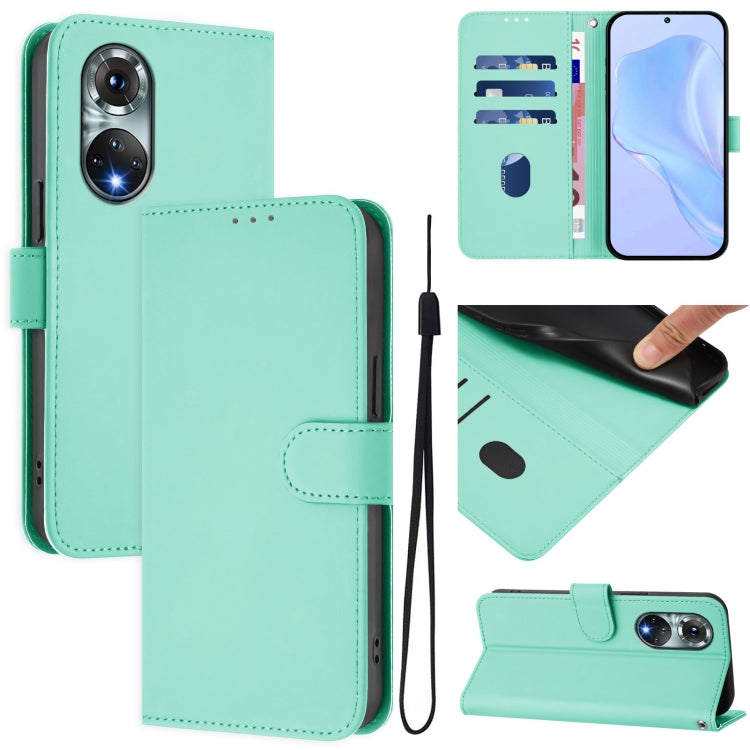 Skin Feel Solid Color Leather Phone Case with Lanyard, For Huawei P50 Pro