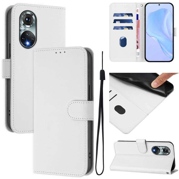 Skin Feel Solid Color Leather Phone Case with Lanyard, For Huawei P50 Pro
