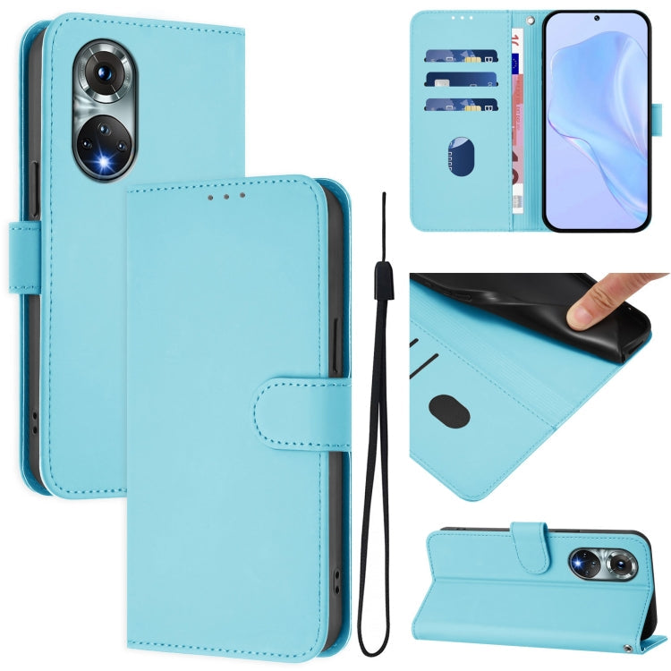 Skin Feel Solid Color Leather Phone Case with Lanyard, For Huawei P50 Pro