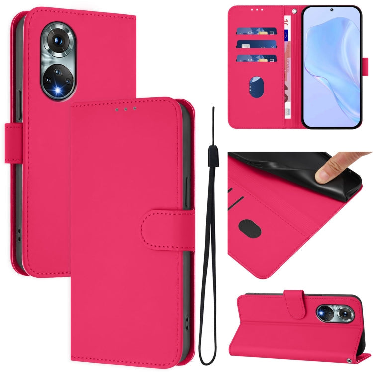 Skin Feel Solid Color Leather Phone Case with Lanyard, For Huawei P50 Pro
