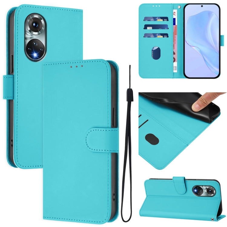 Skin Feel Solid Color Leather Phone Case with Lanyard, For Huawei P50 Pro