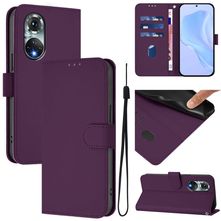 Skin Feel Solid Color Leather Phone Case with Lanyard, For Huawei P50 Pro