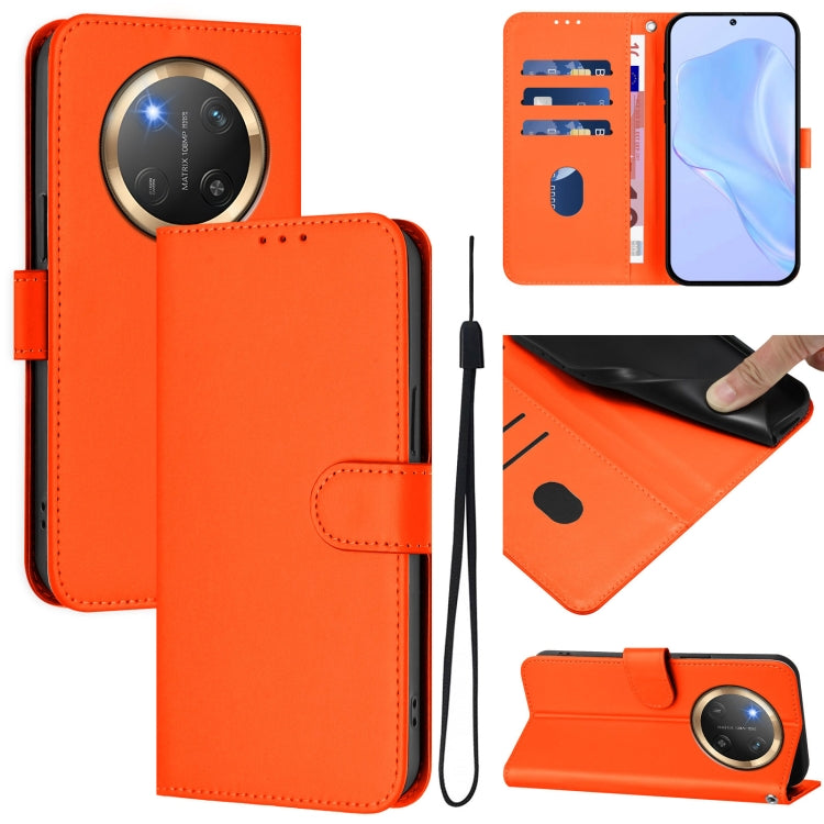 Skin Feel Solid Color Leather Phone Case with Lanyard, For Honor X9C 5G Global