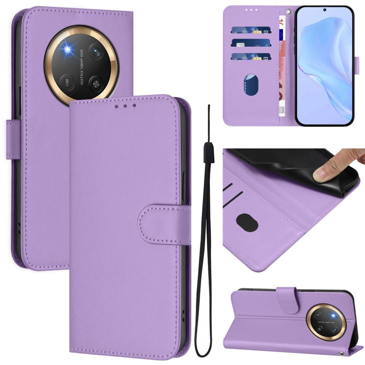 Skin Feel Solid Color Leather Phone Case with Lanyard, For Honor X9C 5G Global