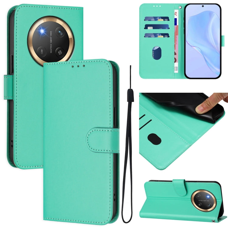Skin Feel Solid Color Leather Phone Case with Lanyard, For Honor X9C 5G Global