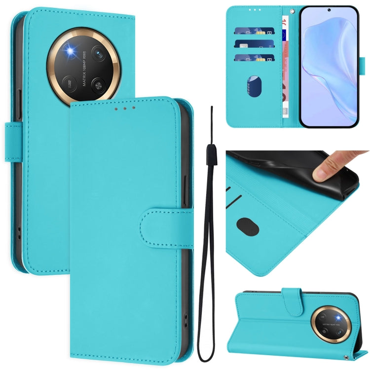 Skin Feel Solid Color Leather Phone Case with Lanyard, For Honor X9C 5G Global