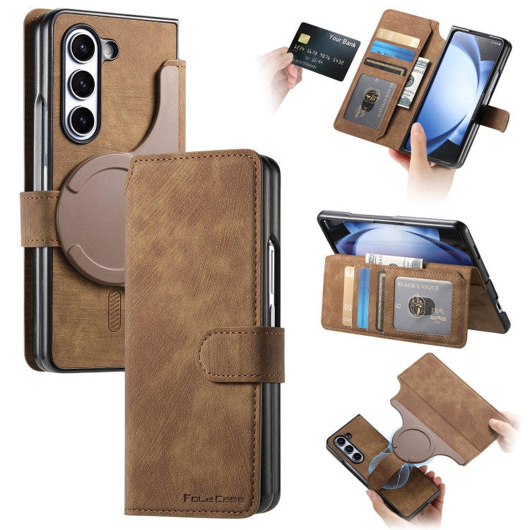 For Samsung Galaxy Z Fold5 CaseNeo MagSafe RFID Anti-theft Retro Leather Phone Case(Brown)