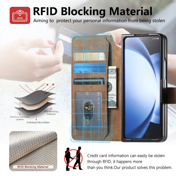 For Samsung Galaxy Z Fold5 CaseNeo MagSafe RFID Anti-theft Retro Leather Phone Case(Brown)