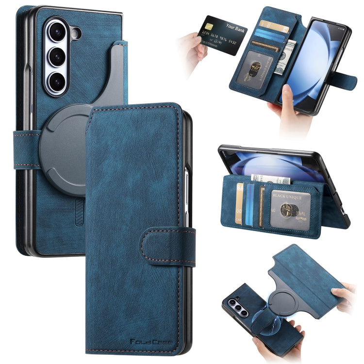 For Samsung Galaxy Z Fold5 CaseNeo MagSafe RFID Anti-theft Retro Leather Phone Case(Blue)