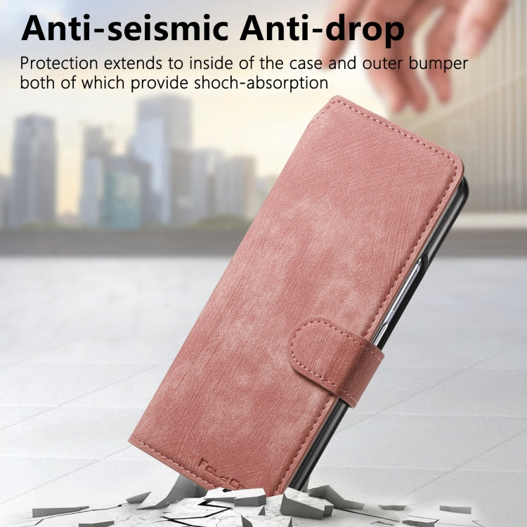 For Samsung Galaxy Z Fold5 CaseNeo MagSafe RFID Anti-theft Retro Leather Phone Case(Pink)