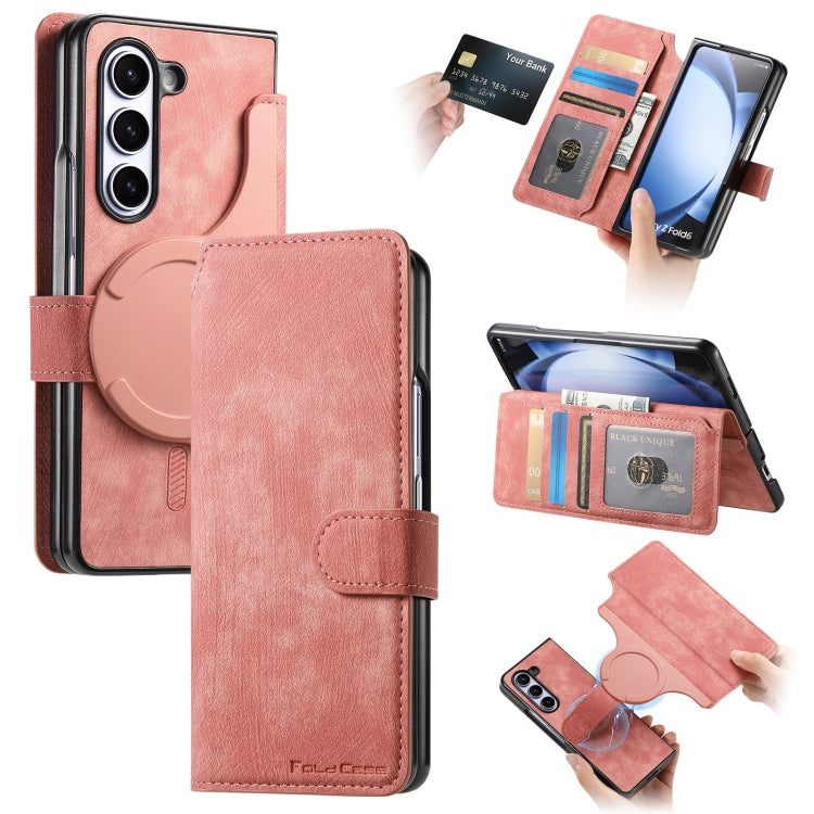 For Samsung Galaxy Z Fold5 CaseNeo MagSafe RFID Anti-theft Retro Leather Phone Case(Pink)
