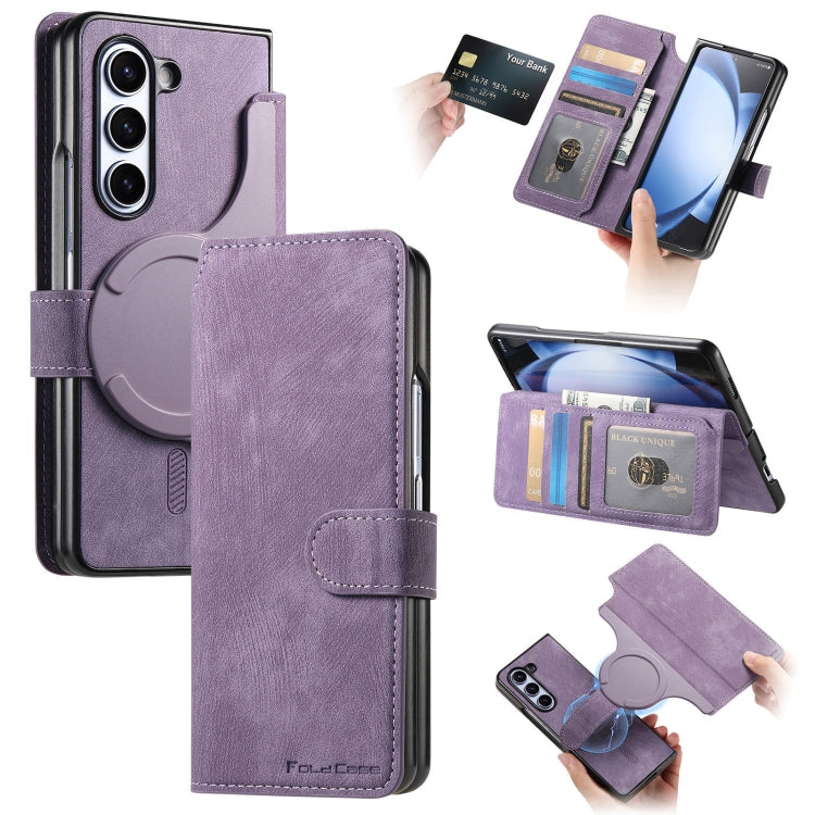 For Samsung Galaxy Z Fold5 CaseNeo MagSafe RFID Anti-theft Retro Leather Phone Case(Purple)