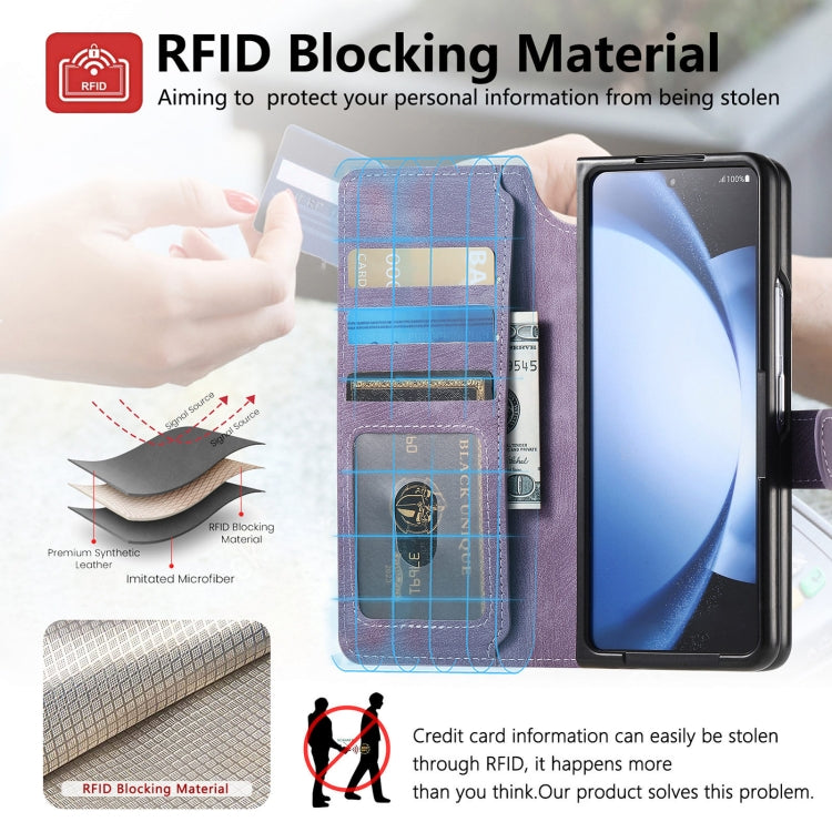 For Samsung Galaxy Z Fold5 CaseNeo MagSafe RFID Anti-theft Retro Leather Phone Case(Purple)