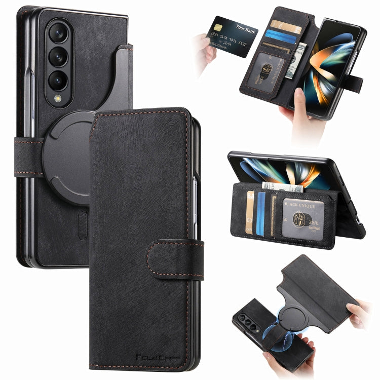 For Samsung Galaxy Z Fold4 CaseNeo MagSafe RFID Anti-theft Retro Leather Phone Case(Black)