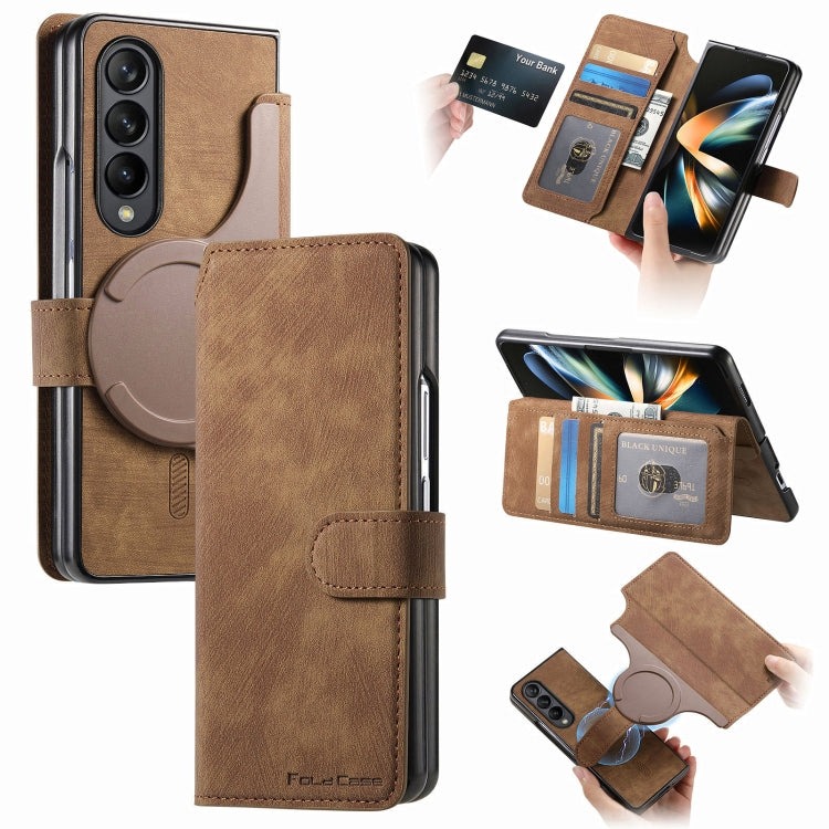 For Samsung Galaxy Z Fold4 CaseNeo MagSafe RFID Anti-theft Retro Leather Phone Case(Brown)